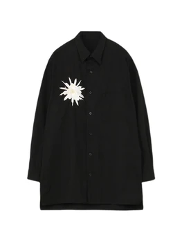 Черная рубашка Owen Унисекс с цветочной вышивкой yohji yamamoto homme man в темном японском стиле yamamotos y3 мужская одежда yohji men