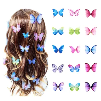 3D Шифоновая ткань, Маленькие мини-Заколки для волос Для женщин, Тюль с бабочками, Двухслойные Заколки для волос, Повязка на голову, Модные аксессуары для волос