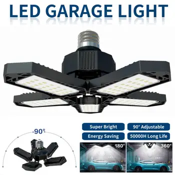 Светодиодный гаражный светильник 6500K, Деформируемый светодиодный гаражный потолочный светильник, Регулируемый, 5 Панелей, Светодиодная лампа E27/E26, светодиодные фонари для гаражной мастерской