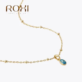 ROXI S925, цепочка из стерлингового серебра, Ожерелье с подвеской из голубого кубического циркония Для женщин, Невесты, Элегантные ювелирные изделия для помолвки, бижутерия