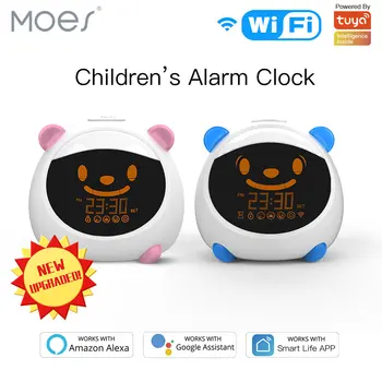 MOES WiFi Умный Детский будильник Sleep Trainer Clock Light Sound Expression Приложение Smart Life Tuya Голосовое управление с Alexa Google Home