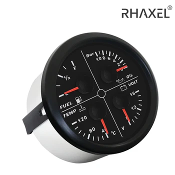 RAXEL 85 мм Универсальный 4-в-1 Многофункциональный Датчик давления масла 0-80PSI 0-5Bar 10Bar Уровень топлива 40-120 ℃ Температура воды 8-16 В Вольтметр