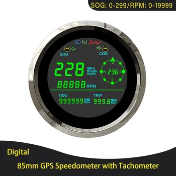 ELING 85 мм Цифровой GPS Спидометр 0-299 км/ч, миль/ч, Узлы с Такометром, Тахометр 0-19999 об/мин, часовой счетчик, сигнализация BSD