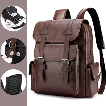 Дюймовый студенческий 14 Мужской Водонепроницаемый рюкзак, высокий рюкзак для ноутбука, ретро качественный рюкзак из кожи